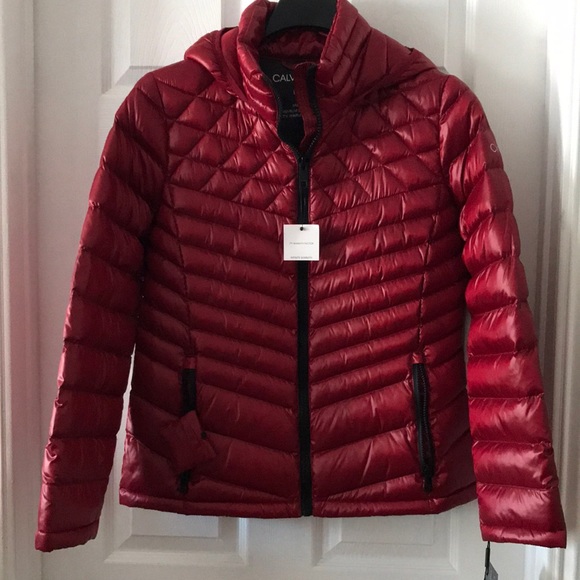 Calvin Klein Jackets & Blazers - NWT Scarlet Red Women’s Calvin Klein Packable Down Puffer Jacket with Black Trim